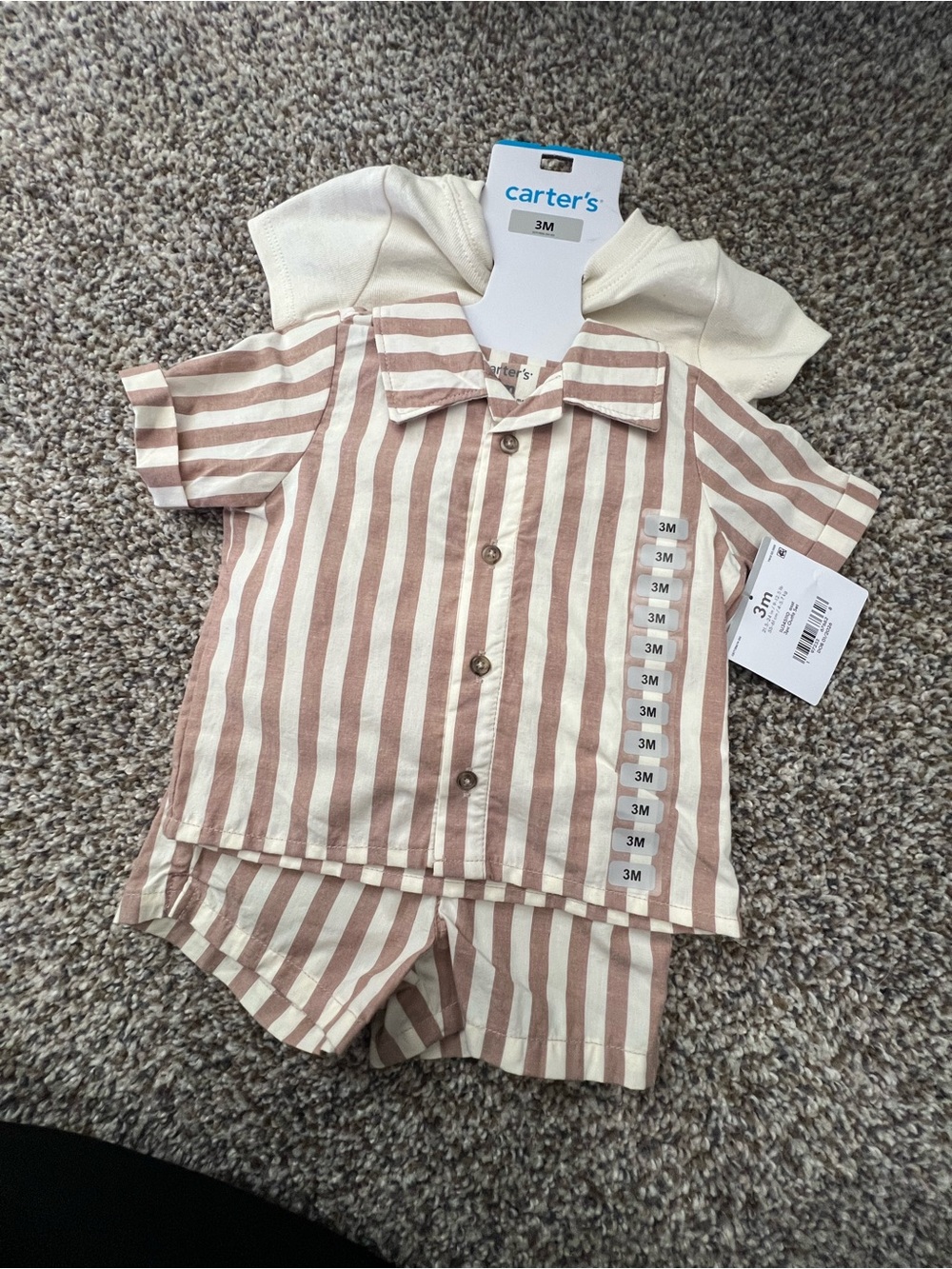 Carter's Cream and Light Brown Striped Short Set